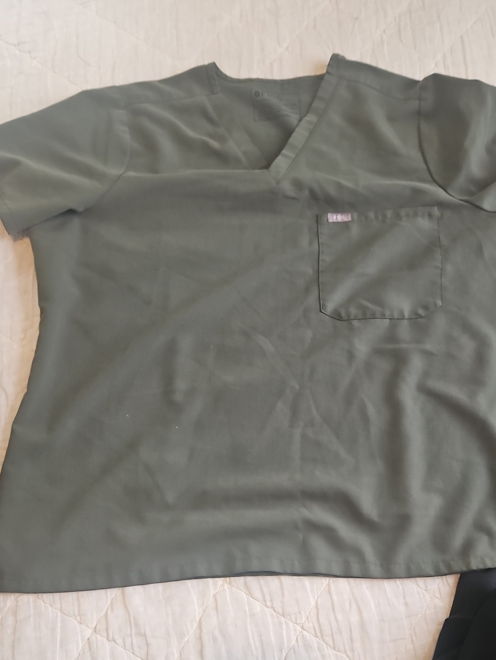Women's Olive Green V-Neck Chest Pocket Scrub Shirt